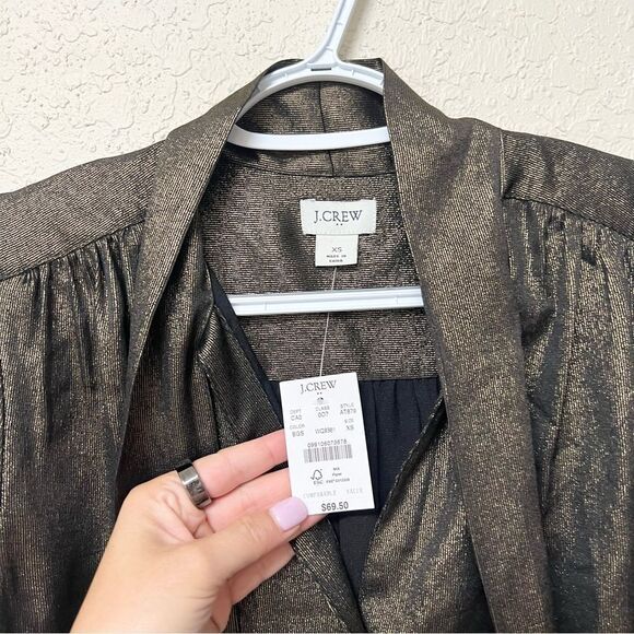 NWT J. Crew Size XS Long Sleeve Bow Button Blouse Luxurious Foil - Picture 3 of 7